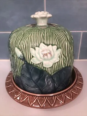 Vtg Classic Majolica Cheese Keeper Lotus Dome With Plate By Henriksen • $39.99