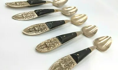$10.99 • Buy 6 Vintage Siam Flatware Asian Thai Nickle Bronze Brass Wood Handle 5.5  Spoon