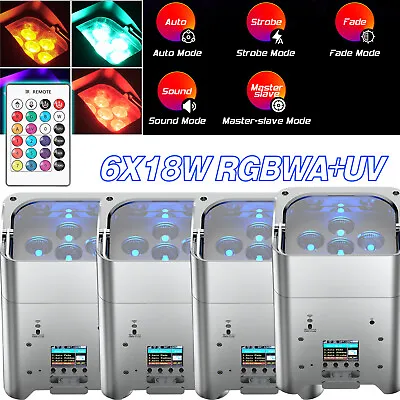 4X RGBWA+UV LED PAR Light Rechargeable Battery DJ Light Wireless APP DMX Control • $479.99