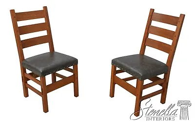 60028EC: Pair STICKLEY Mission Oak Leather Seat Side Chairs C. 2021 • $1495