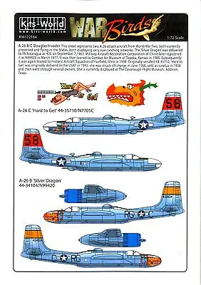 Kits World Decals 1/72 DOUGLAS A-26 INVADER Hard To Get & Silver Dragon • $12.99