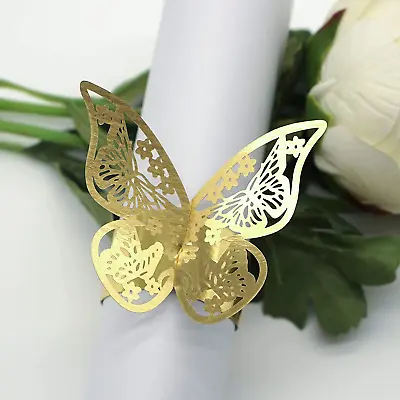 £26.63 • Buy Butterfly Gold Paper Napkin Rings Set Of 100 Pcs, 3D Laser Cut Foil Cutout Paper