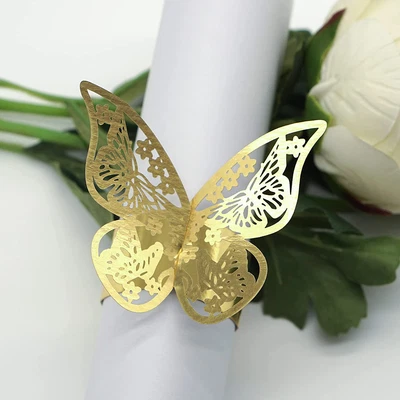 £26.63 • Buy Butterfly Gold Paper Napkin Rings Set Of 100 Pcs, 3D Laser Cut Foil Cutout Paper
