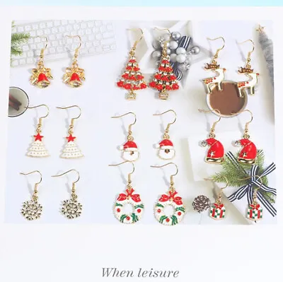 Mix 9 Pairs Santa Claus Elk Christmas Tree Hat Wreath Snowflakes Dangle Earrings • $9.50