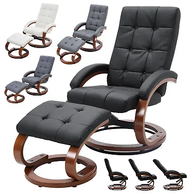 Upholstered Recliner Adjustable Leisure Swivel Armchair W/Foot Stool Wood Base • £169.95