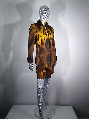 GIANNI VERSACE COUTURE Animal  Print Wool Skirt Suit With Fur Collar/cuffs Sz 40 • $1800