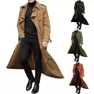 Men's Classic Lapel Long Trench Coat Jacket Windbreaker Outwear Casual Overcoat • $35