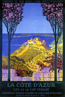 La Cote D'azur Nice France French Riviera Ocean View Travel Vintage Poster Repro • $67.15