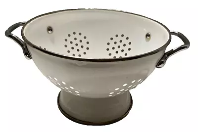 White Enamel Chrome Trimmed Stamped Metal Colander Food Strainer 7” Diameter • $4.98