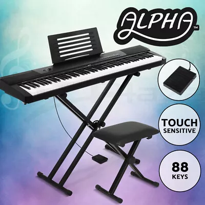 Alpha 88 Keys Electronic Piano Keyboard Digital Electric W/ Stand Stool Pedal • $355.95