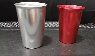 Vintage Aluminum Tumbler Pair - Silver Sunburst Italy - Red Color Craft Indpls  • $7.50