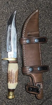 Marbles Stag Handle Knife & Leather Sheath • $100