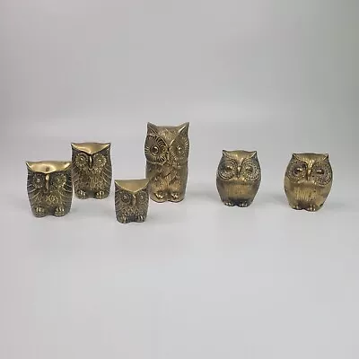Vintage Brass Owls Set Of 6 Figurines Mid Century MCM Decor Owl Collectibles • $42