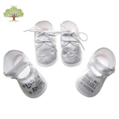 Newborn Baby Girl Boy Pram Crib Cot White Satin Shoes Booties  By Soft Touch • £3.10