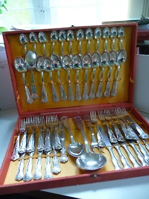 £99.93 • Buy Cutlery Dining Set For 12 +red Wood Box 51 Piece's KINGS PATTERN Stainless Steel