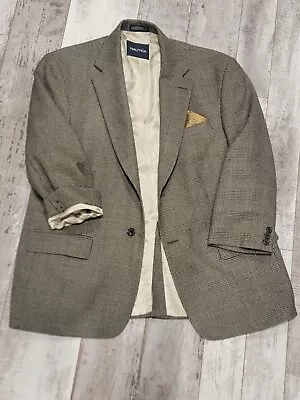44S Men's Nautica Blazer Plaid Tan Cashmere Wool Blend 2 Button Sport Coat • $27.99