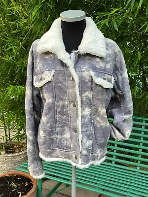 £40 • Buy Vintage TexWood Acid Wash Tie Dye Suede Jacket With Rabbit Fur Lining S / M