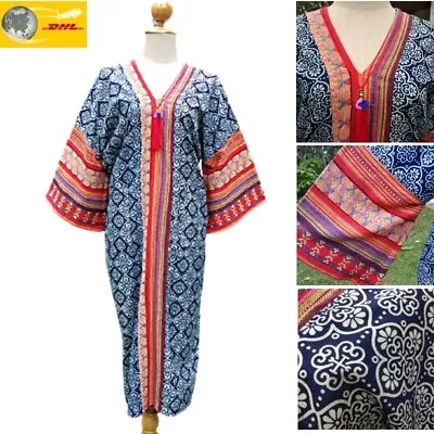 Women Casual Dress Handmake Unique Hilltribe Style Cotton 3/4 Sleeves Length DHL • $79.95