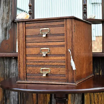 Antique Shannon Desk Top Oak Filing Cabinet Collectors Storage Bank Of Drawers • £385