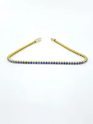 $239 • Buy 14k Yellow Gold London Blue Sapphire Tennis Bracelet 2.1mm Gold Tennis Bracelet