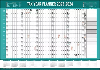 £5.74 • Buy 2023 2024 Fiscal Year Wall Planner A2 Size Full Year Tax Wall Calendar Home Off