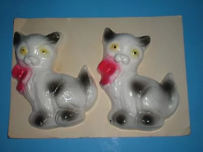 Chalk Ware Cats Black & White With Bow Mid Century Modern NEW VINTAGE PAIR MCM • $34.75