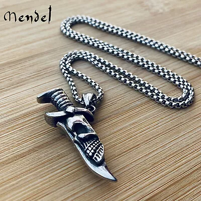 MENDEL Cool Mens Stainless Steel Tone Mini Dagger Skull Knife Pendant Necklace • $11.99