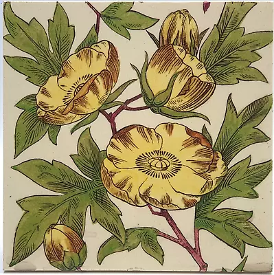 Antique Fireplace Tile Print & Tint Tree Peony Design Maw & Co C1880 AE2 • $55.95