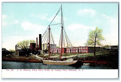 C1905 J.N Martin View From River Of Cotton Mill Millville New York NY Postcard • $9.98