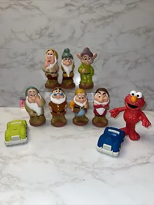 7 VINTAGE DISNEY SNOW WHITE'S SEVEN DWARFS  PLASTIC FIGURES 5’ Elmo + 2 Cars • $24.99