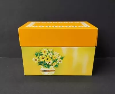 Ohio Art Co Metal Recipe Tin W/ Cards - Retro Yellow & Orange Daisy Flowers • $14.95