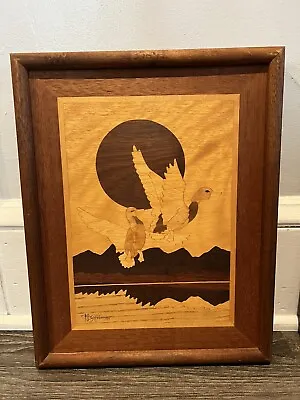 Vintage Wood Inlay Marquetry Art Ducks Mallard Artist Signed • $9.95