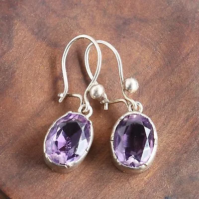 Antique Victorian Solid Silver Natural Amethyst Earrings Drops • £48