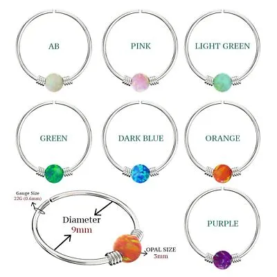 Opal Bead Nose Ring Sterling Silver Lip Ear Hoop Blue White Pink Green Purple22g • £5.49