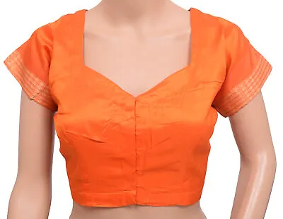 Sushila Vintage Orange Stitched Sari Blouse Pure Silk Woven Designer Choli 42 • $19.99