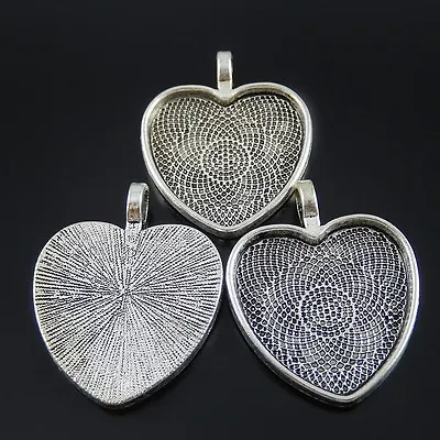 £4.79 • Buy 10pcs Vintage Silver Alloy Heart Blank Bezel Tray Pendant Charm Jewelry 52060