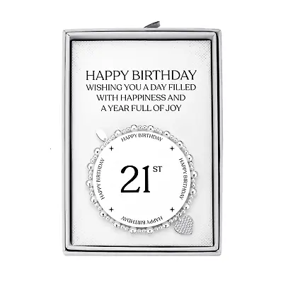 21st Birthday Heart Charm Stretch Bracelet With Quote Gift Box • £13.99