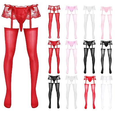 Mens Lace Garter Belt Panties Lingerie Set Stretchy Mesh Suspender And G-Strings • £5.39