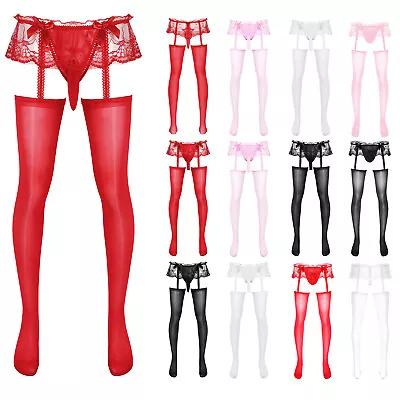 Mens Suspender Pantyhose Low Waist Bulge Pouch Skirt Stockings Footed Underwear • £12.55