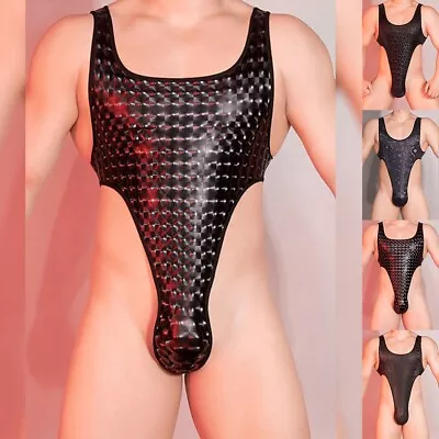 Dashing Men's Nylon Thong Leotard Body Suit Gym Singlet Y Back Tank Top • $25.44