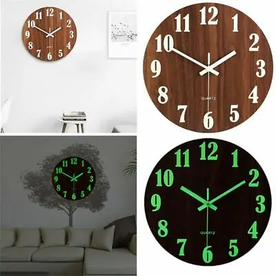 £11.99 • Buy 12  Wooden Luminous Wall Clock Glow In The Dark Night Light Silent Quartz Clocks