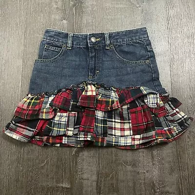 American Living Girls Jean Skirt Mini Trumpet Ruffle Plaid Colorful Denim Size 7 • $5