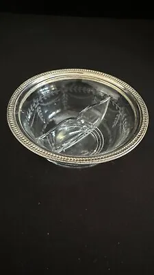 Vintage Webster Co. Sterling Silver Rimmed Etched Glass Divided Serving Bowl • $50