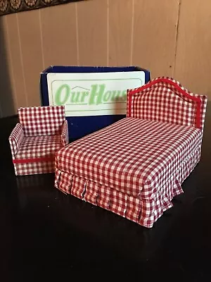 Vintage 1970’s Concord Miniatures 1:12 Scale M1368 Red Plaid Bed & Chair ONS • $15