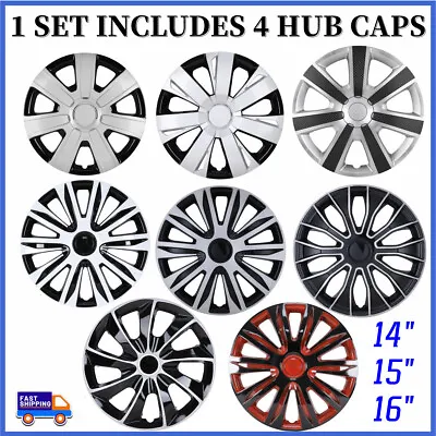 Fit 14 /15 /16  Tire Set Of 4 Universal Wheel Covers Snap On Hub Caps +Steel Rim • $50.99