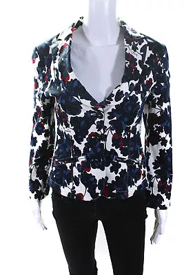 Moschino Jeans Womens Two Button Logo Floral Blazer Jacket White Blue Size 10 • $73.19