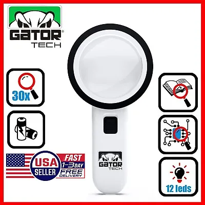 Magnifying Glass Bright LED Light Handheld Jumbo Illuminated 30X Magnifier Large • $9.99