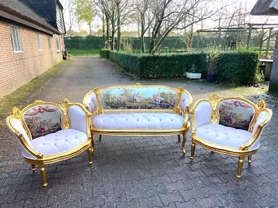 French Louis XVI Corbeille Sofa And Bergere Chairs Set - 1950s • $3330