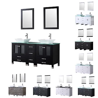 3 Color Bathroom Vanity 60  Double Wood Cabinet Ceramic Sink Faucet W/ Mirror • $649.99
