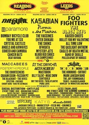 Reading & Leeds Festival 2012 - The Cure - Kasabian - Full Size Magazine Advert • £5.99